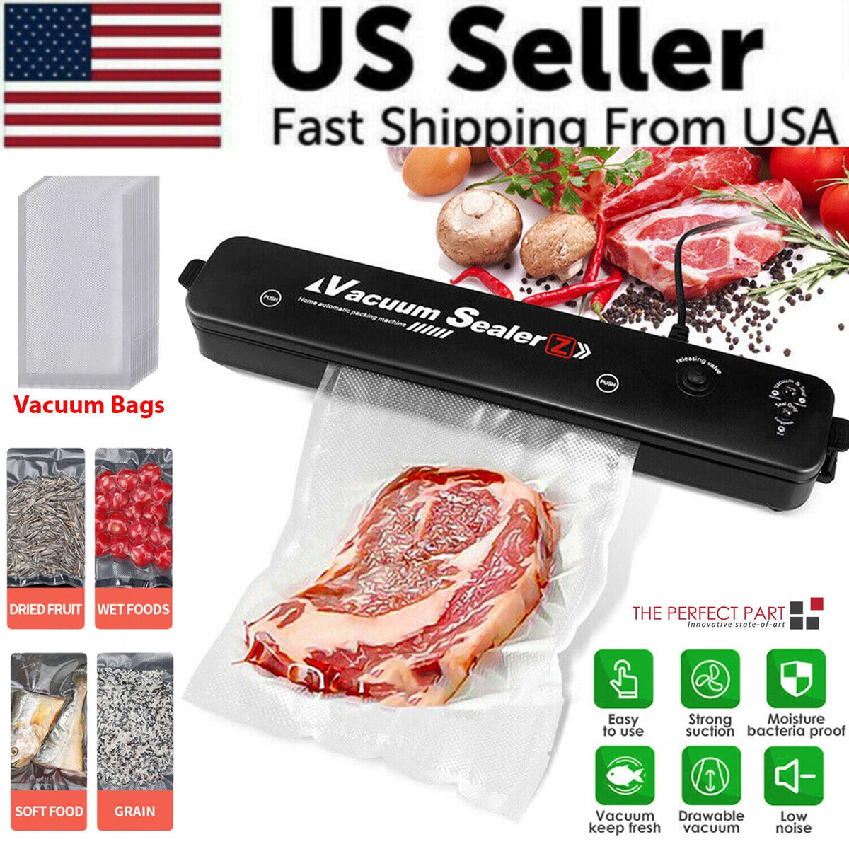 Automatic Food Vacuum Sealer with Bags - Compact One-Touch Kitchen Sealer